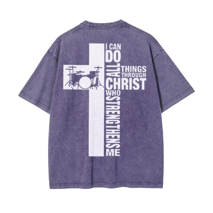 I Can Do All Things Through Christ Men's Casual Washed Cotton T-shirt
