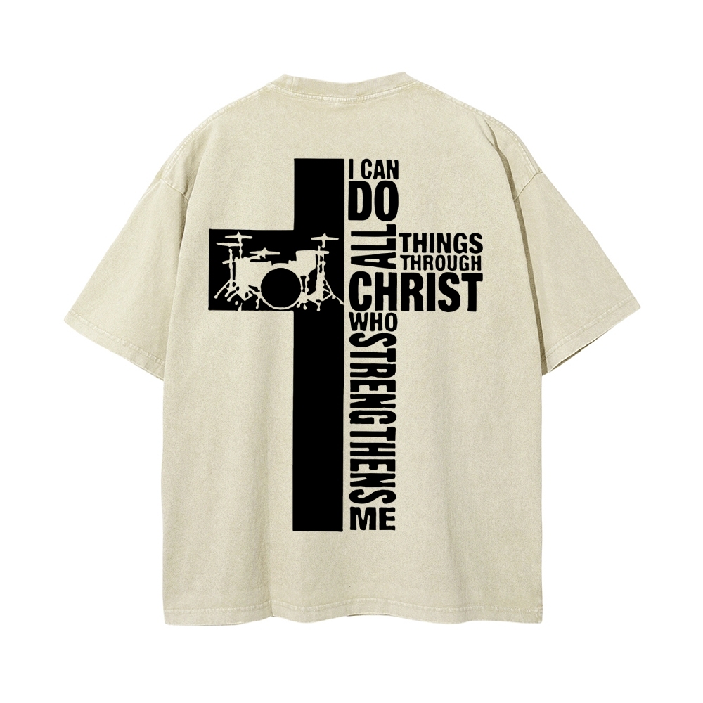 I Can Do All Things Through Christ Men's Casual Washed Cotton T-shirt