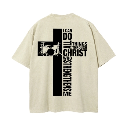 I Can Do All Things Through Christ Men's Casual Washed Cotton T-shirt