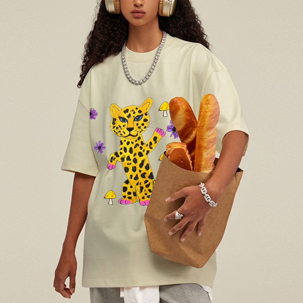 Leopard In The Jungle Yellow leopard Hand Painted Art from a Child's Mind T-shirt