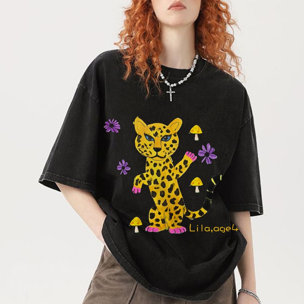 Leopard In The Jungle Yellow leopard Hand Painted Art from a Child's Mind T-shirt