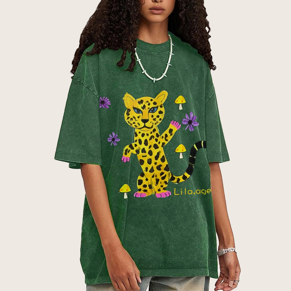 Leopard In The Jungle Yellow leopard Hand Painted Art from a Child's Mind T-shirt