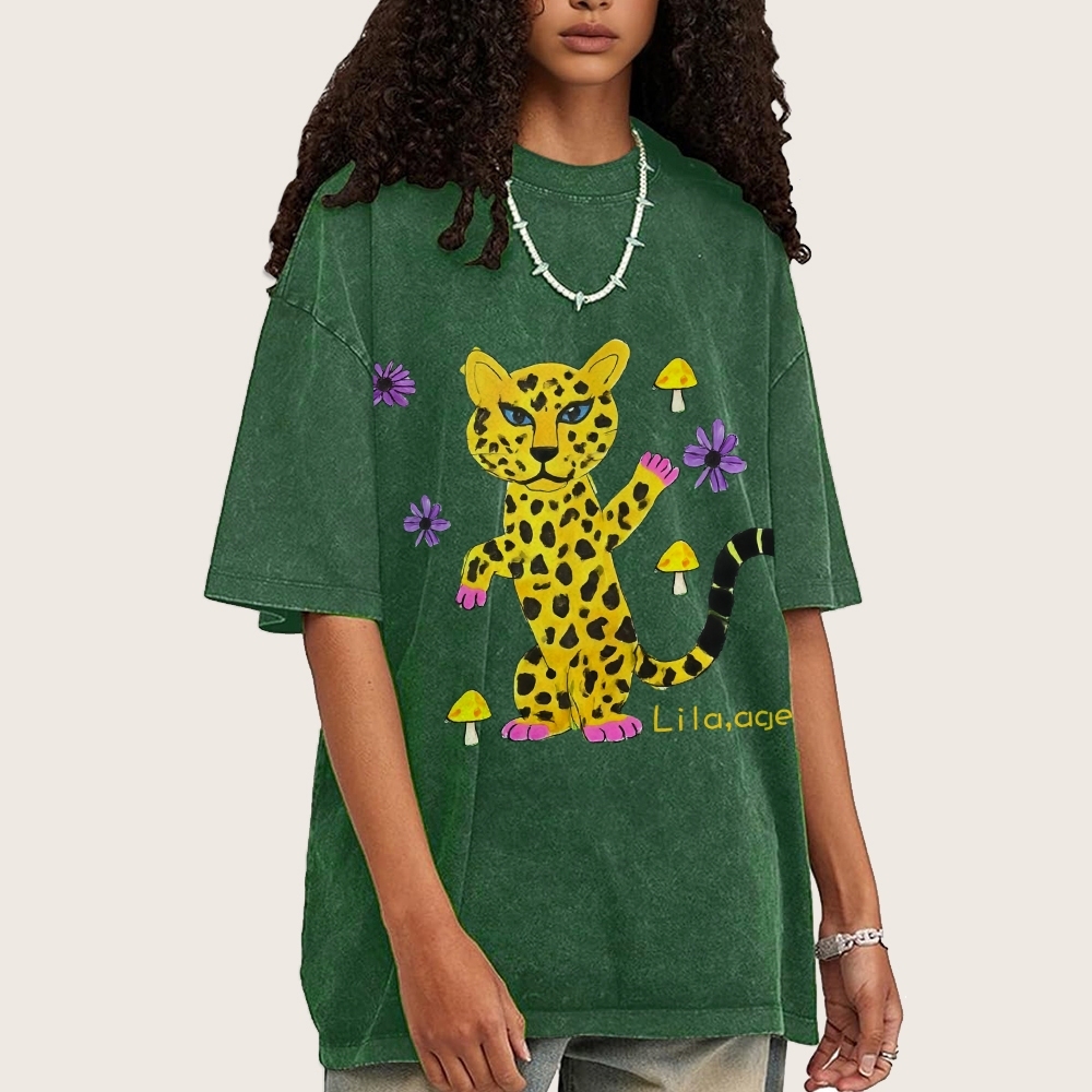 Leopard In The Jungle Yellow leopard Hand Painted Art from a Child's Mind T-shirt