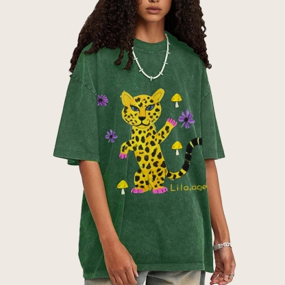 Leopard In The Jungle Yellow leopard Hand Painted Art from a Child's Mind T-shirt