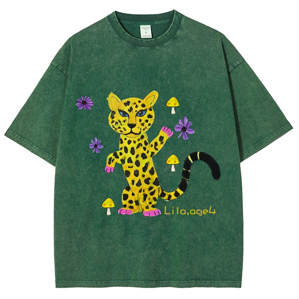 Leopard In The Jungle Yellow leopard Hand Painted Art from a Child's Mind T-shirt