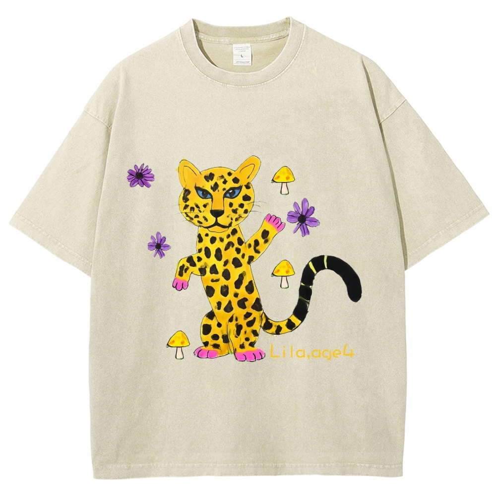 Leopard In The Jungle Yellow leopard Hand Painted Art from a Child's Mind T-shirt