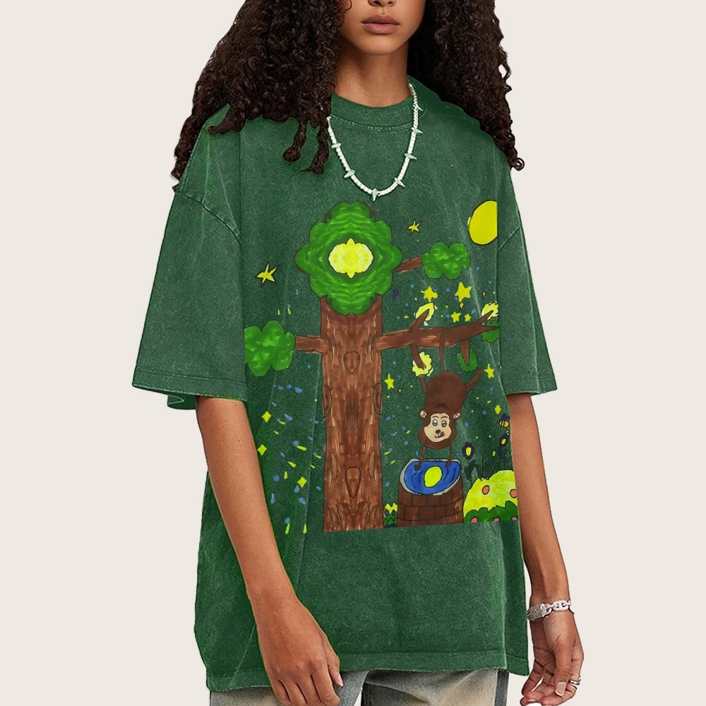 Monkey Catching The Moon Hand Painted Art from a Child's Hands T-shirt