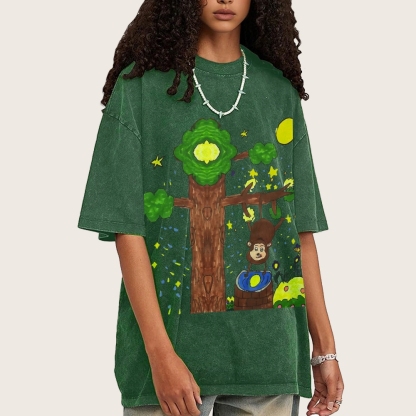 Monkey Catching The Moon Hand Painted Art from a Child's Hands T-shirt