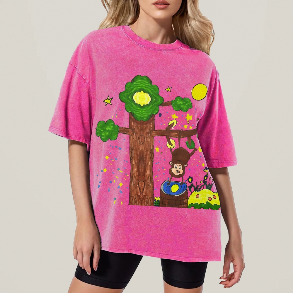 Monkey Catching The Moon Hand Painted Art from a Child's Hands T-shirt