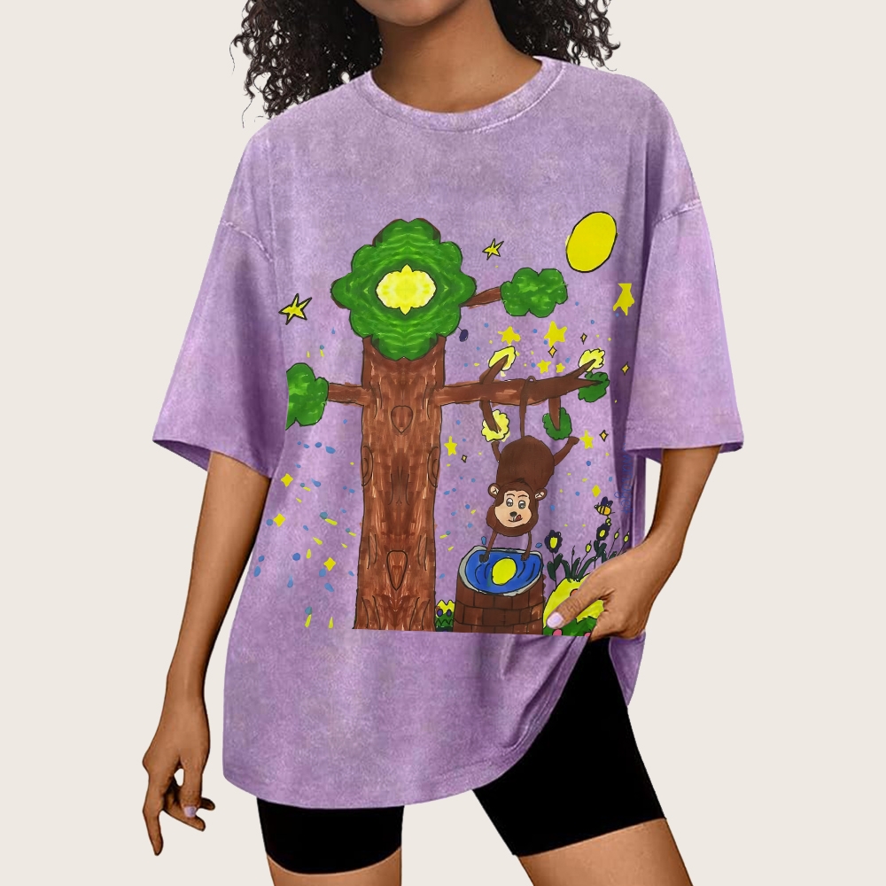 Monkey Catching The Moon Hand Painted Art from a Child's Hands T-shirt