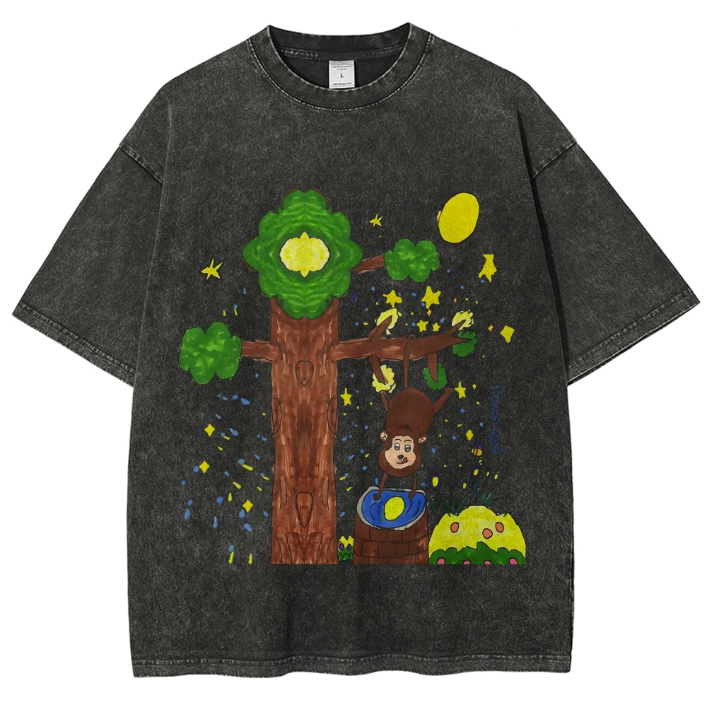Monkey Catching The Moon Hand Painted Art from a Child's Hands T-shirt