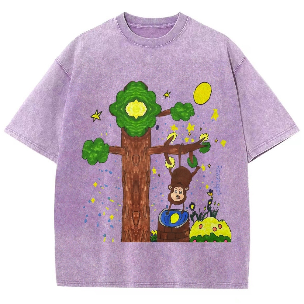 Monkey Catching The Moon Hand Painted Art from a Child's Hands T-shirt