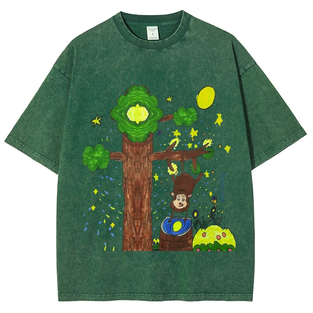 Monkey Catching The Moon Hand Painted Art from a Child's Hands T-shirt