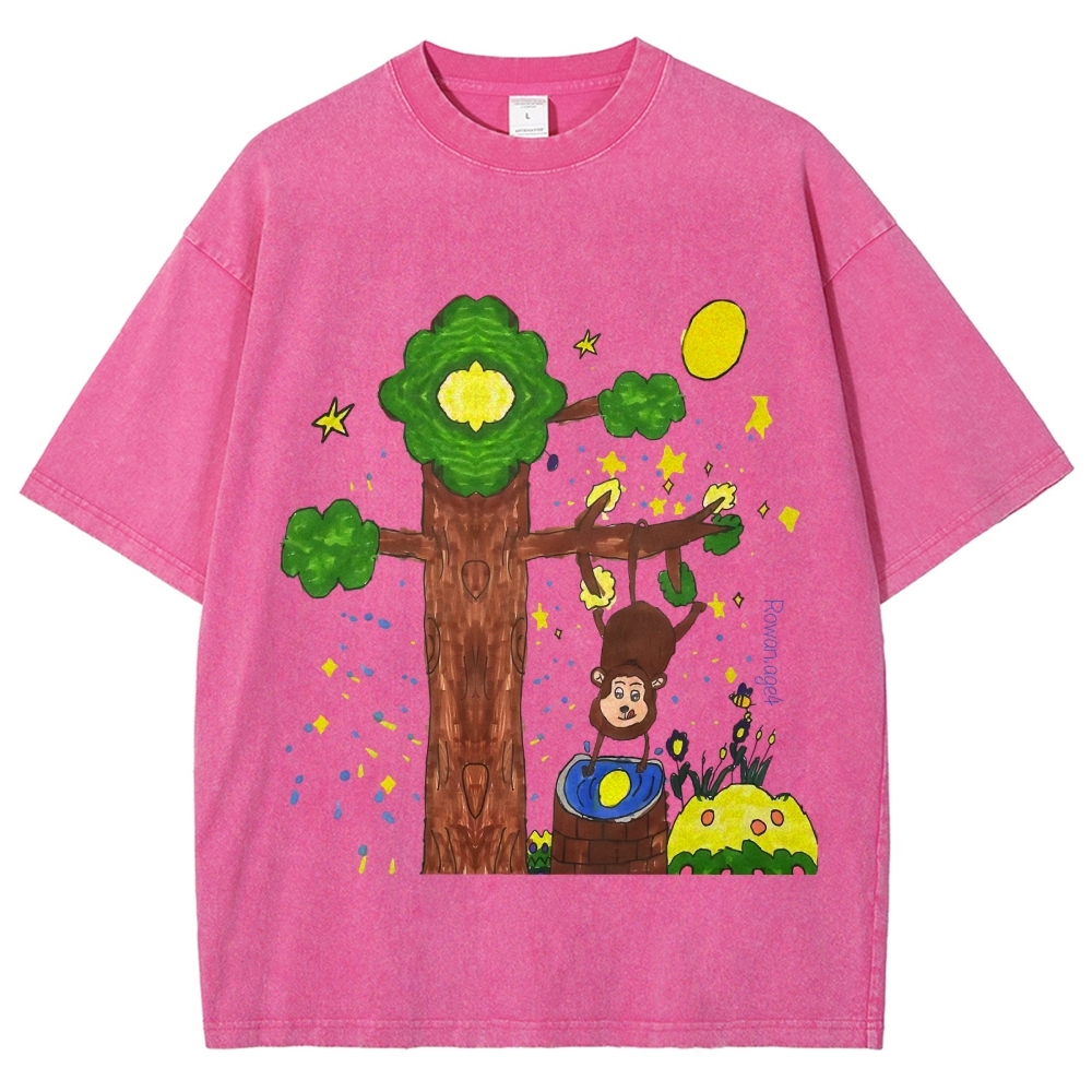 Monkey Catching The Moon Hand Painted Art from a Child's Hands T-shirt