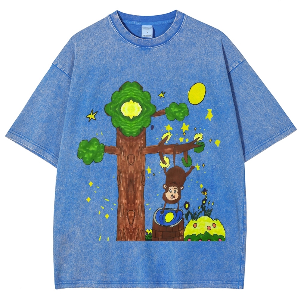 Monkey Catching The Moon Hand Painted Art from a Child's Hands T-shirt