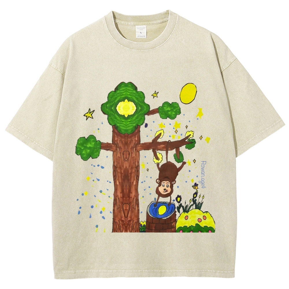 Monkey Catching The Moon Hand Painted Art from a Child's Hands T-shirt