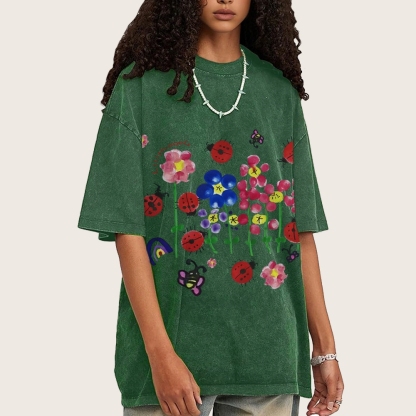 Flowers And ladybugs Hand Painted Art from a Child's Hands T-shirt