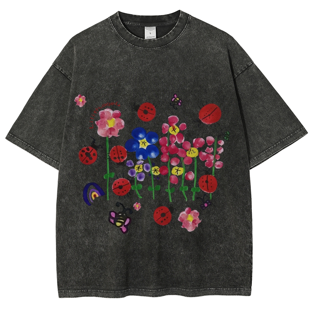 Flowers And ladybugs Hand Painted Art from a Child's Hands T-shirt