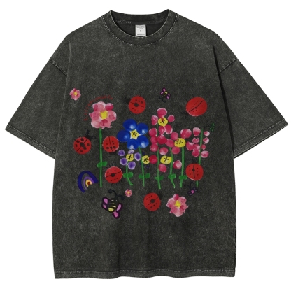 Flowers And ladybugs Hand Painted Art from a Child's Hands T-shirt