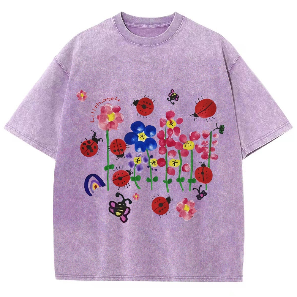 Flowers And ladybugs Hand Painted Art from a Child's Hands T-shirt