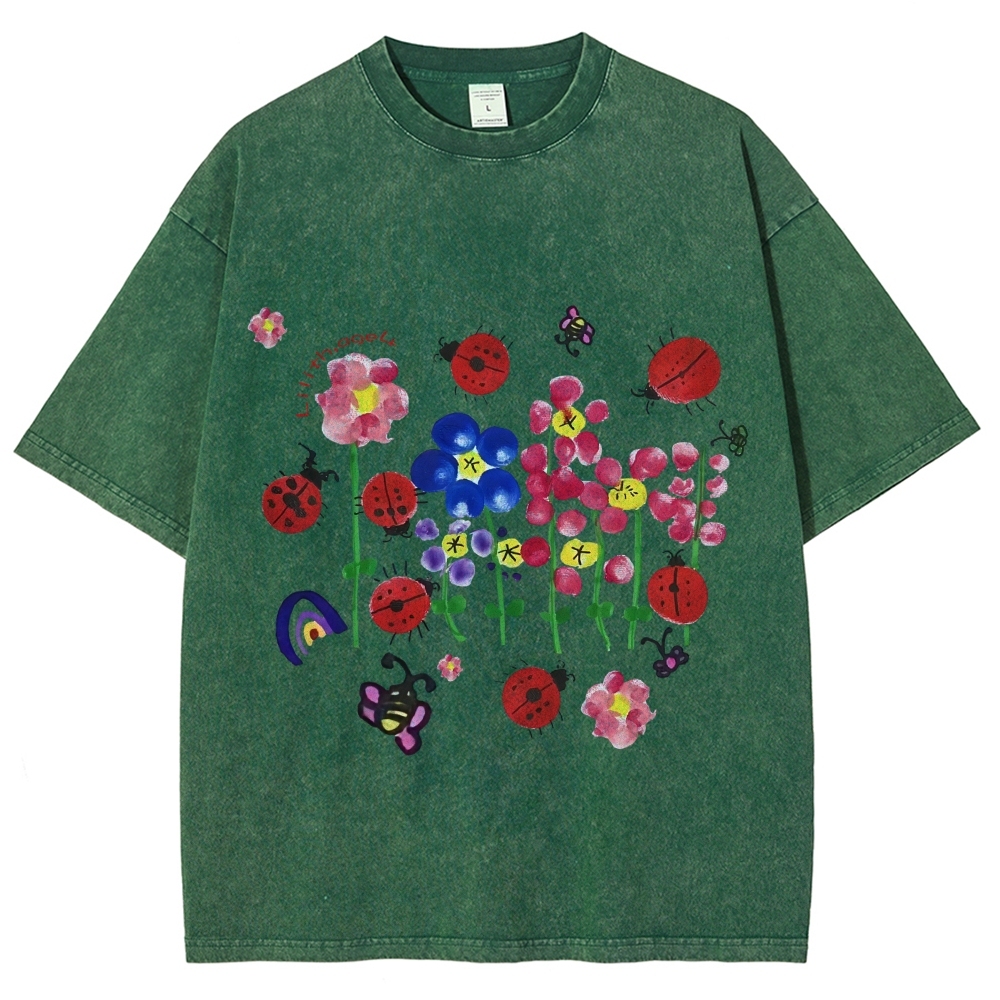 Flowers And ladybugs Hand Painted Art from a Child's Hands T-shirt