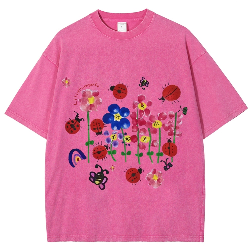 Flowers And ladybugs Hand Painted Art from a Child's Hands T-shirt