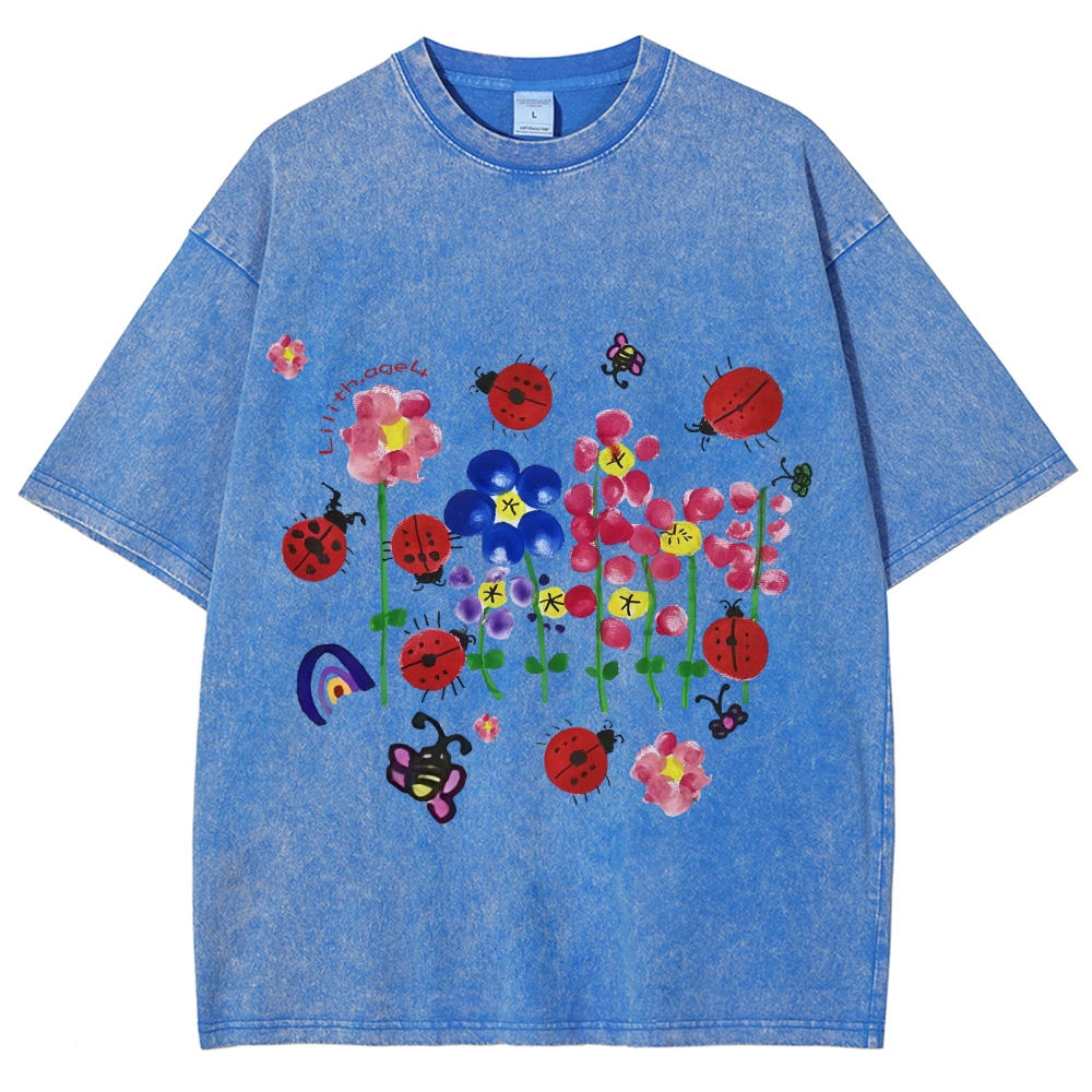Flowers And ladybugs Hand Painted Art from a Child's Hands T-shirt