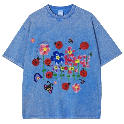 Flowers And ladybugs Hand Painted Art from a Child's Hands T-shirt