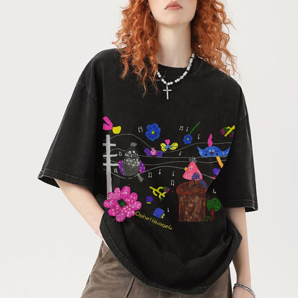 Chirping Concert Hand Painted Art from a Child's Hands T-shirt