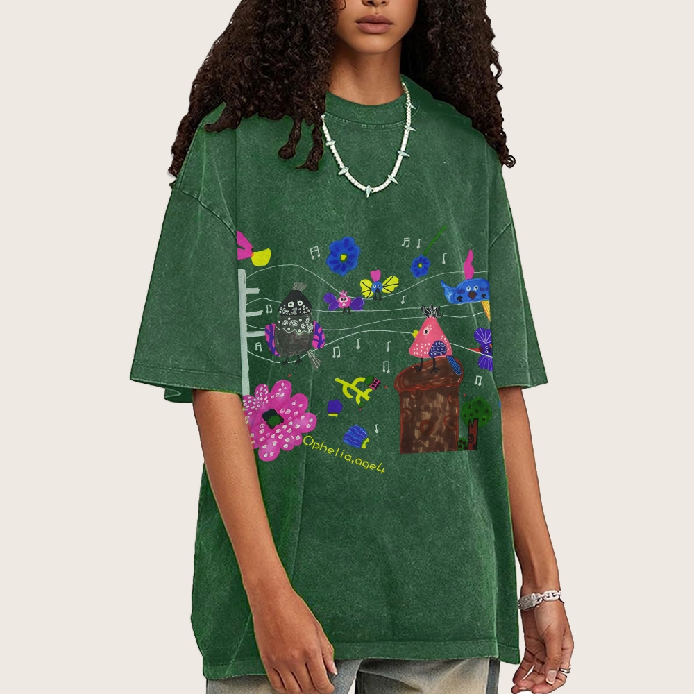 Chirping Concert Hand Painted Art from a Child's Hands T-shirt