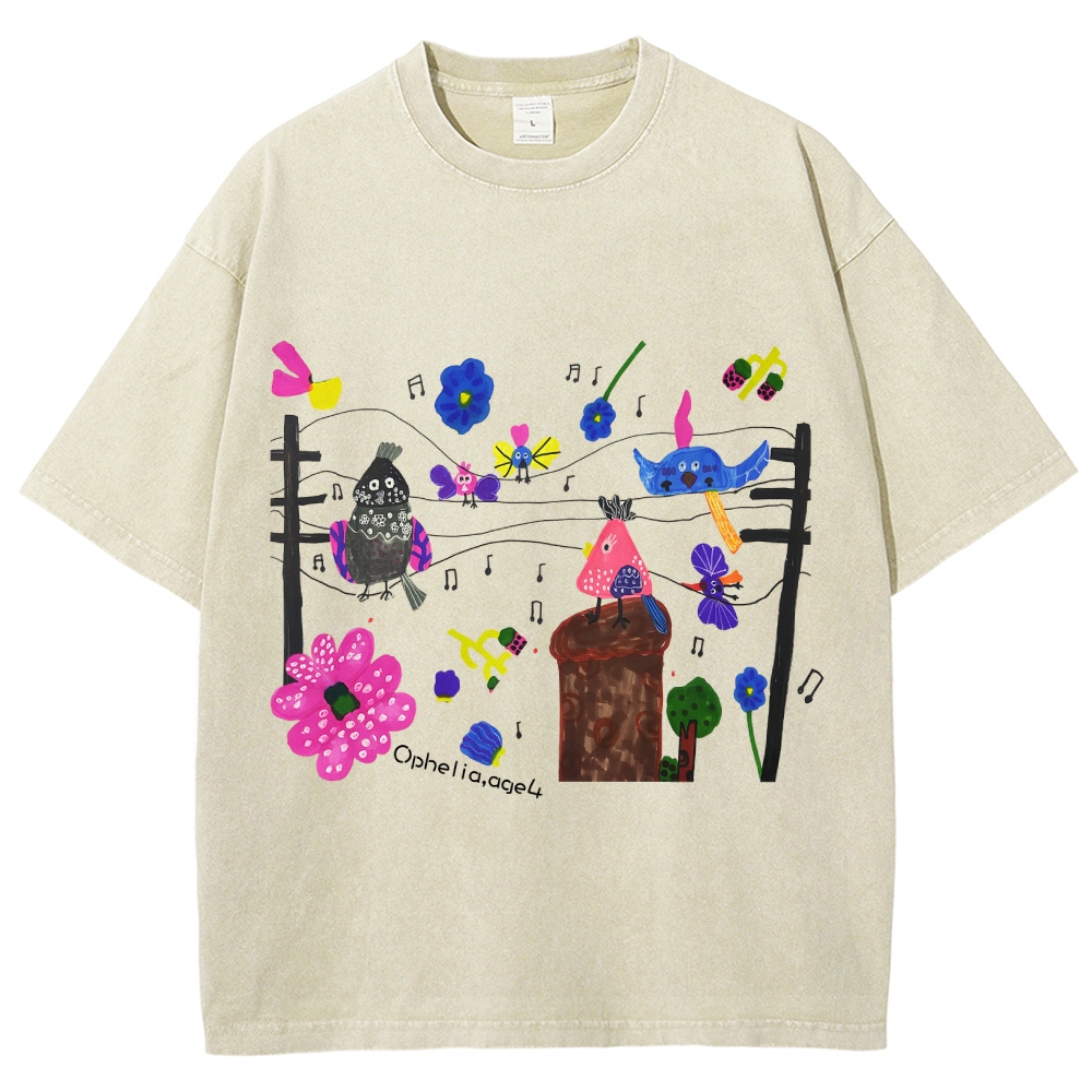 Chirping Concert Hand Painted Art from a Child's Hands T-shirt