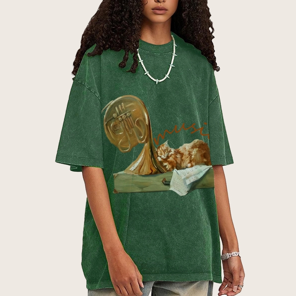 Cat listening To Music Hand Painted Art from a Child's Hands T-shirt