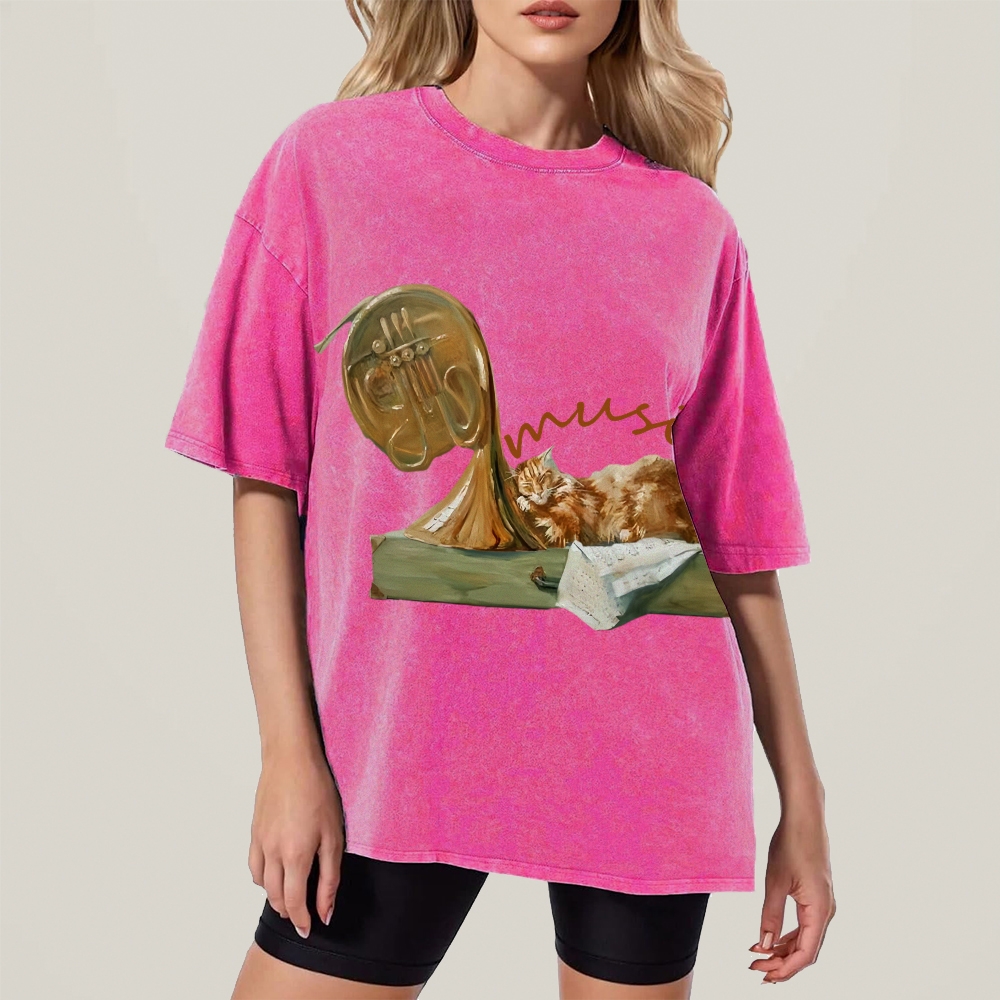 Cat listening To Music Hand Painted Art from a Child's Hands T-shirt