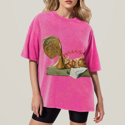 Cat listening To Music Hand Painted Art from a Child's Hands T-shirt