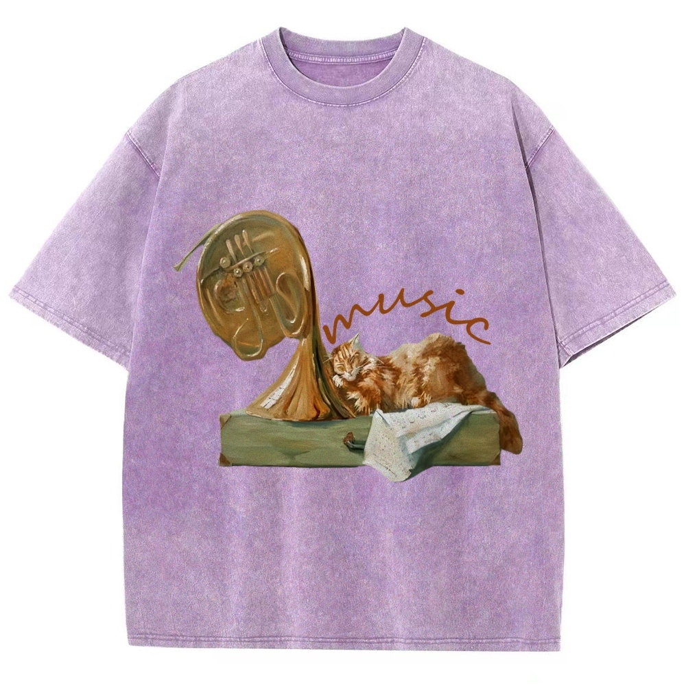 Cat listening To Music Hand Painted Art from a Child's Hands T-shirt