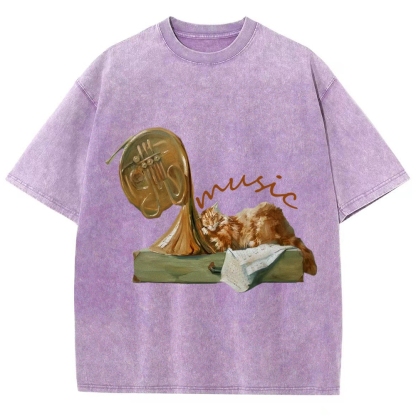 Cat listening To Music Hand Painted Art from a Child's Hands T-shirt