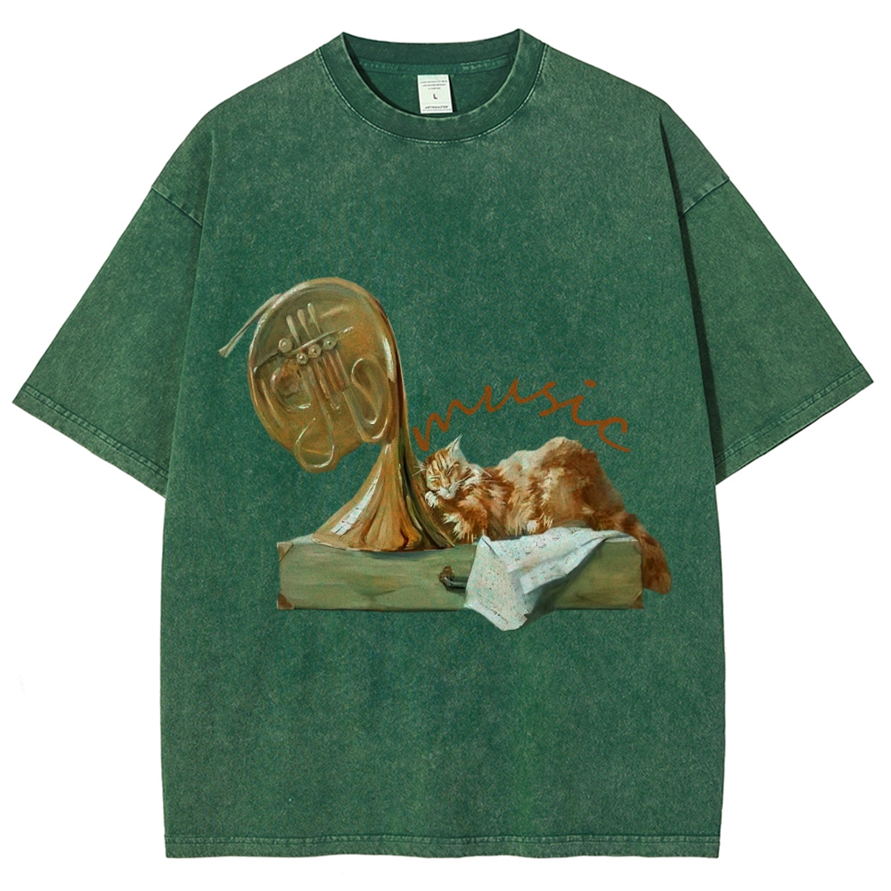 Cat listening To Music Hand Painted Art from a Child's Hands T-shirt