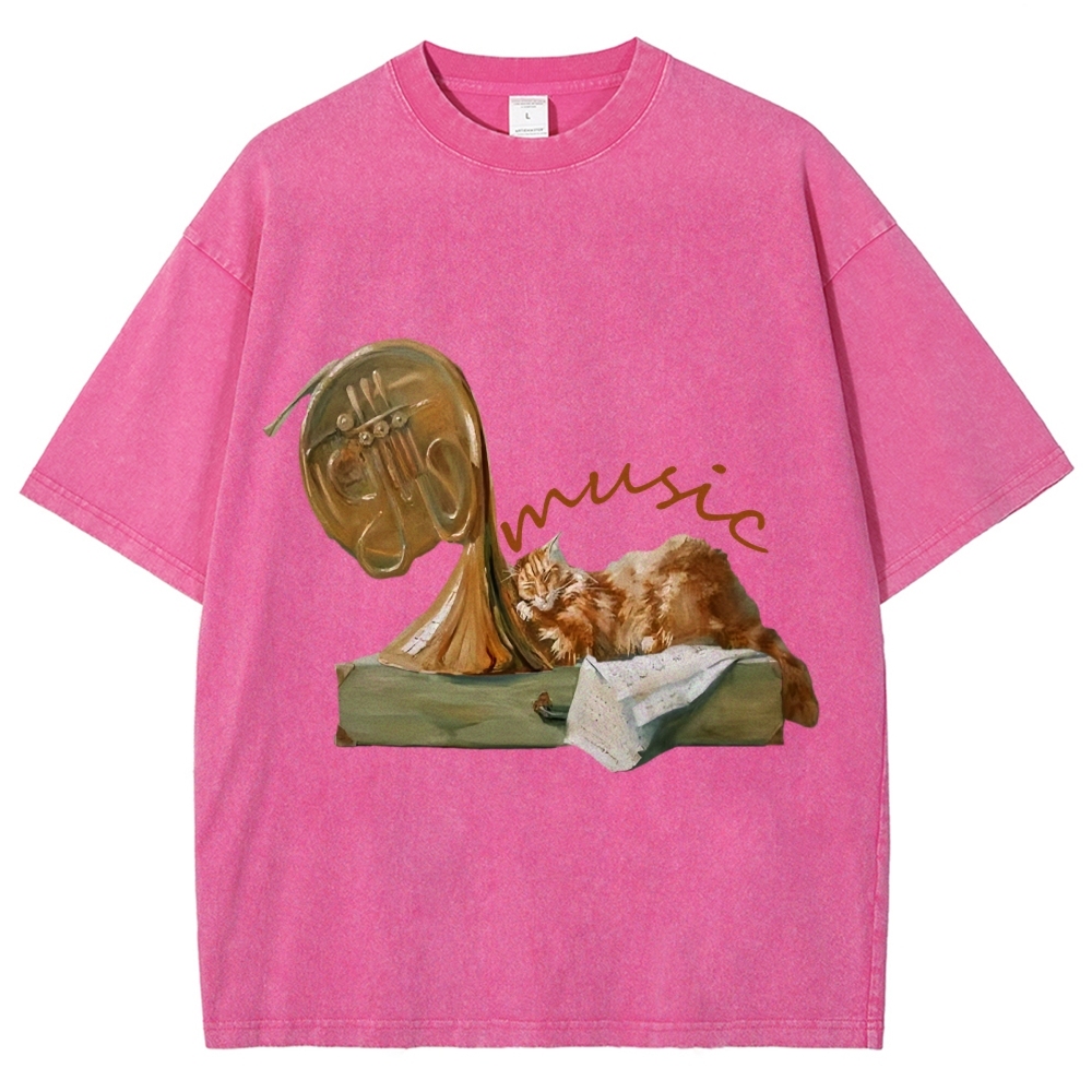 Cat listening To Music Hand Painted Art from a Child's Hands T-shirt