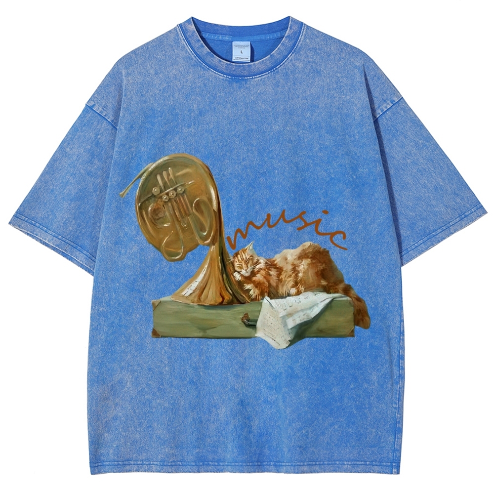 Cat listening To Music Hand Painted Art from a Child's Hands T-shirt