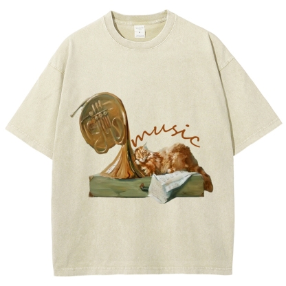 Cat listening To Music Hand Painted Art from a Child's Hands T-shirt