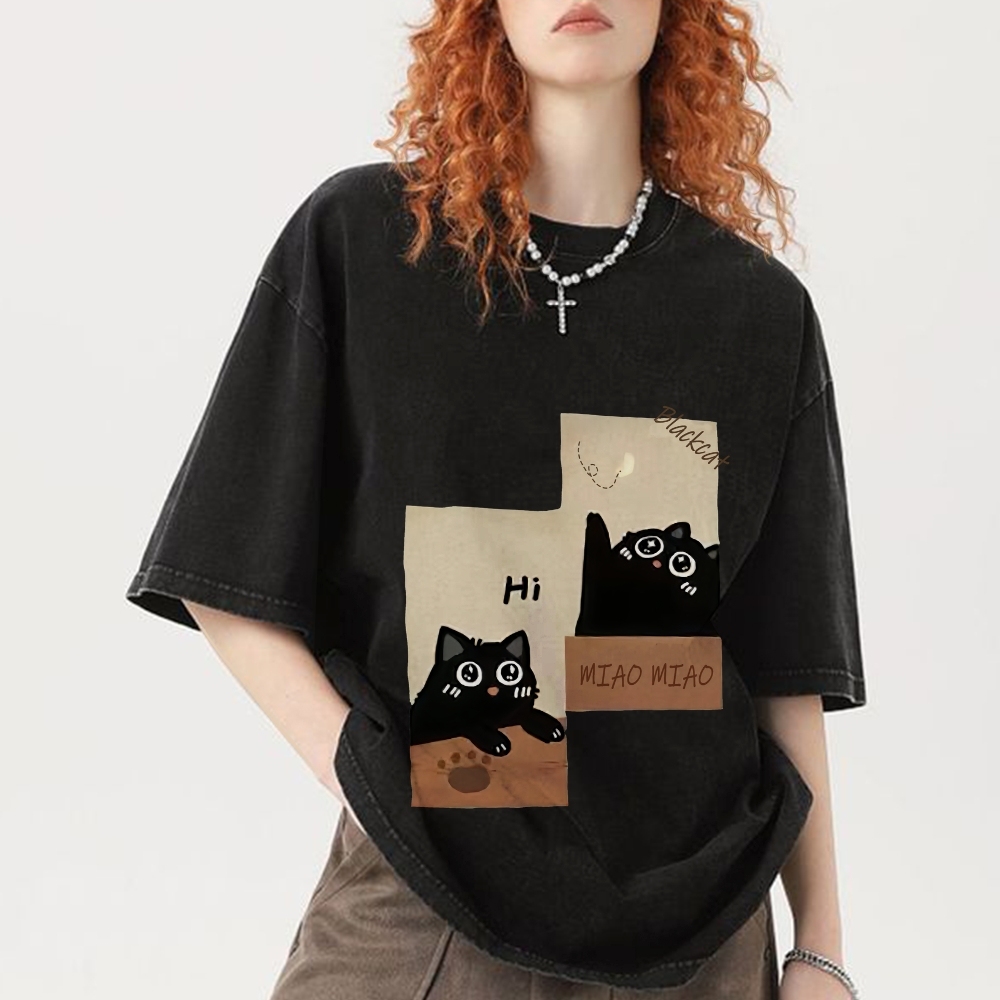 Blackcat  Hand Painted Art from a Child's Hands T-shirt