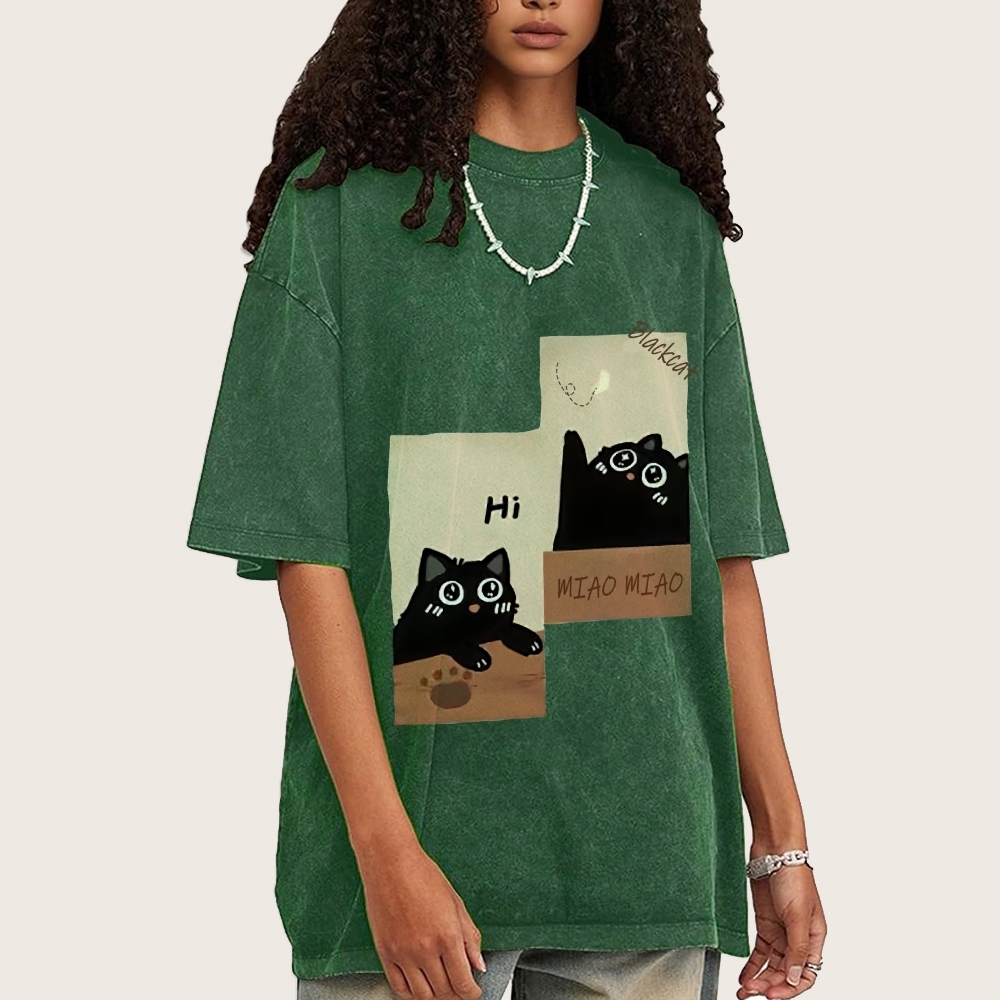 Blackcat  Hand Painted Art from a Child's Hands T-shirt