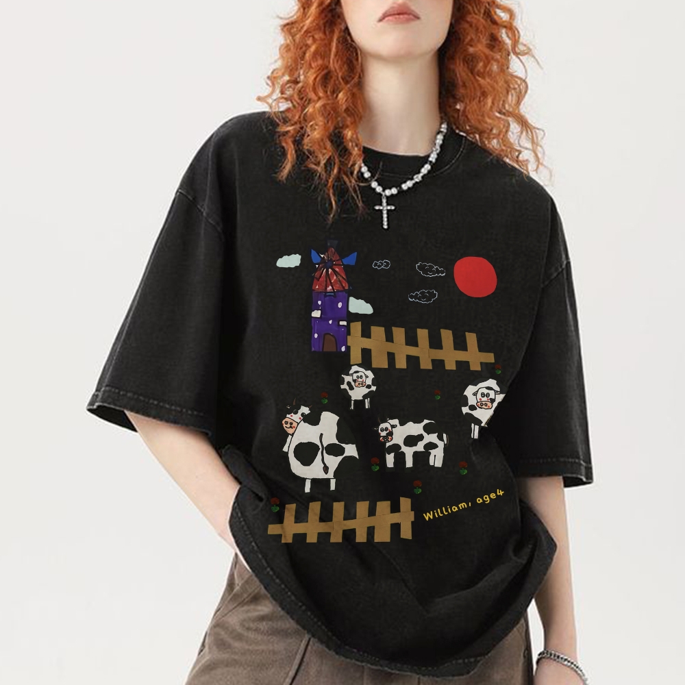 Green Ranch Hand Painted Art from a Child's Hands T-shirt