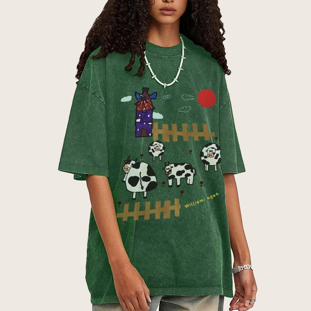 Green Ranch Hand Painted Art from a Child's Hands T-shirt