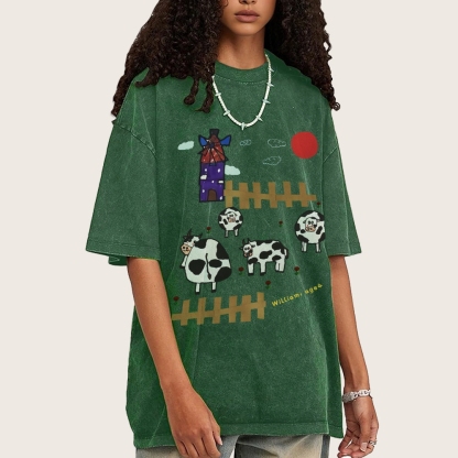 Green Ranch Hand Painted Art from a Child's Hands T-shirt