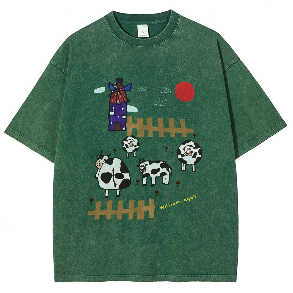 Green Ranch Hand Painted Art from a Child's Hands T-shirt