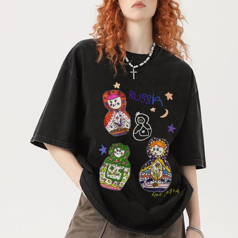 Cute Russian Nesting Dolls Hand Painted Art from a Child's Hands T-shirt
