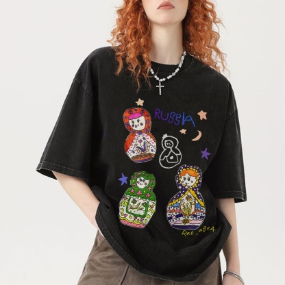 Cute Russian Nesting Dolls Hand Painted Art from a Child's Hands T-shirt