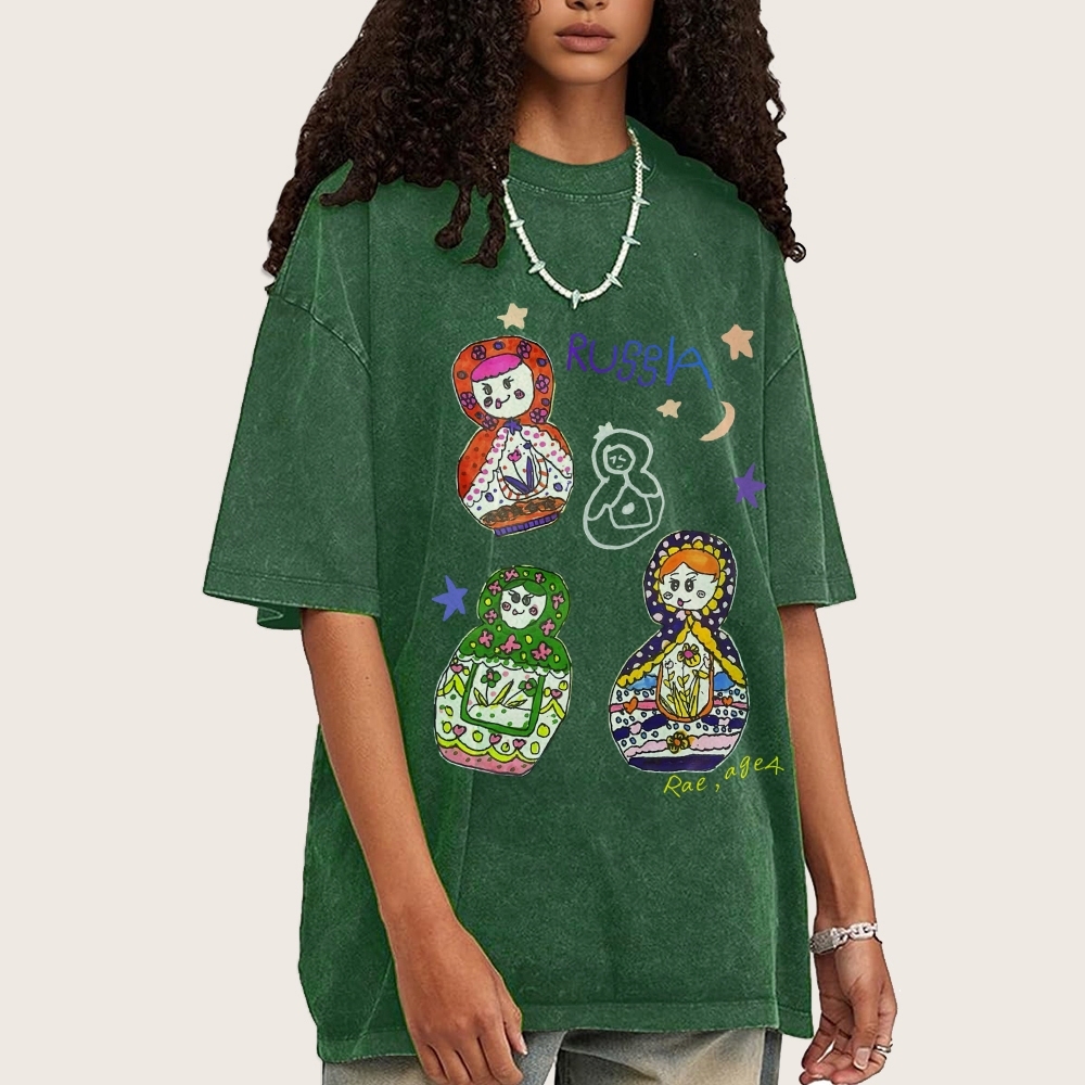 Cute Russian Nesting Dolls Hand Painted Art from a Child's Hands T-shirt