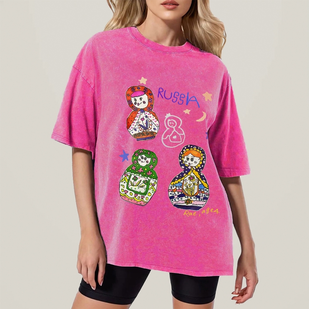 Cute Russian Nesting Dolls Hand Painted Art from a Child's Hands T-shirt